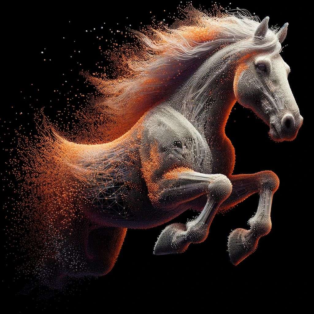 a horse, particle simulation, Octane render